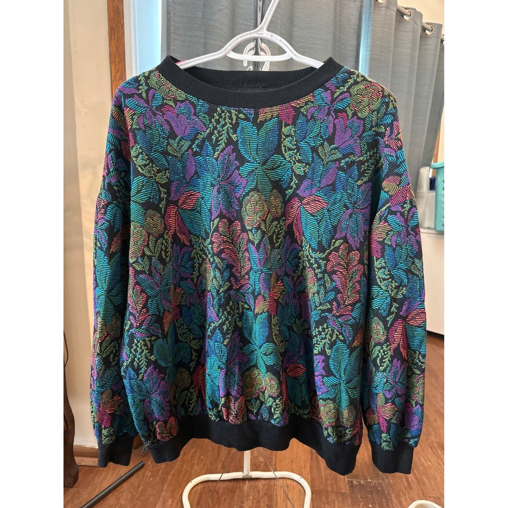 TOP NOTCH Womens Vintage Floral Print Sweater  Long Sleeve Pullover XL Top